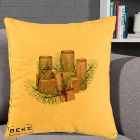 Perna Decorativa Lumanari cu Cadouri Naturale, 40x40 cm, Galben, Husa Detasabila, Perna Inclusa, BEKZ®