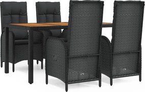 vidaXL Set mobilier de grădină cu perne, 5 piese, negru, poliratan