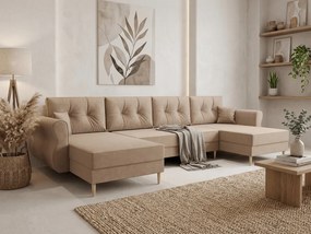 Coltar extensibil in forma de U SILVIANO, bej, 300x140 cm + 2 perne GRATUIT