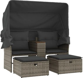 vidaXL Canapea de grădină cu baldachin și scaune, gri, poliratan