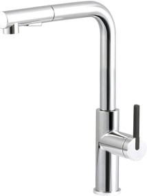 Baterie pentru chiuveta bucatarie, crom, cap mixer, 2 tipuri de jet, dus extractabil, Deante Momi Crom