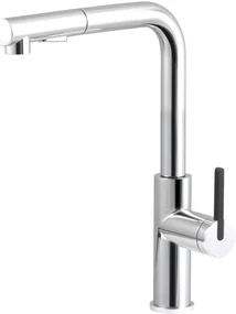 Baterie pentru chiuveta bucatarie, crom, cap mixer, 2 tipuri de jet, dus extractabil, Deante Momi Crom