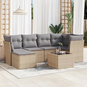 vidaXL Set canapele de grădină, 7 piese, cu perne, bej, poliratan