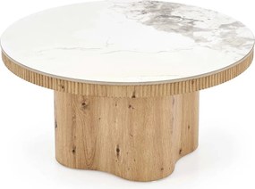 Masuta cafea MAGNUM, alb/stejar natural, piatra sinterizata, 80x41 cm