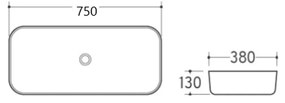 Lavoar pe blat alb lucios 75 cm, dreptunghiular, Fluminia Capri 750x380 mm