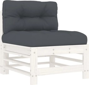 vidaXL Canapea de mijloc cu perne, alb, lemn masiv de pin
