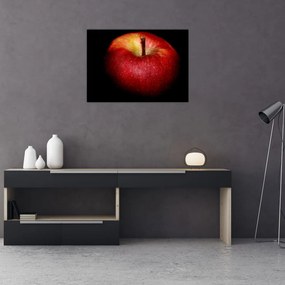 Tablou pe sticlă cu măr pe fundal negru (70x50 cm)