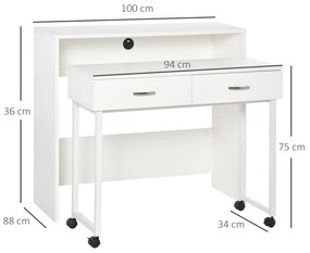 HOMCOM Birou Dublu Ergonomic Separabil cu Role, Rafturi Interioare pentru Organizare Eficientă, Design Modern, Alb, 100x36x88 cm | Aosom Romania