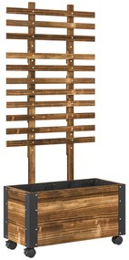 Outsunny Jardiniera cu Spalier pentru Plante Agatatoare si Roti, Jardiniera din Lemn de Brad cu Design Autodrenant, 65x31x147 cm, Maro Carbonizat