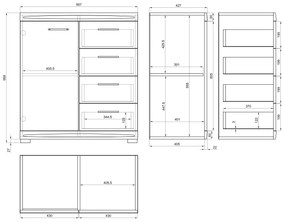 Comodă îngustă SIMPLE KD1SZ4 Stejar Craft Auriu/Alb Luciu - DULAP LIVING CU 4 SERTARE