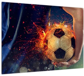 Tablou pe sticlă - Minge de fotbal în flăcări (70x50 cm)