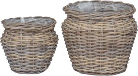 vidaXL Coș pentru plante cu depozitare 2 pcs Gri Ratan Lacak