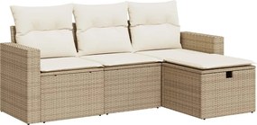 vidaXL Set canapele de grădină, 4 piese, cu perne, bej, poliratan