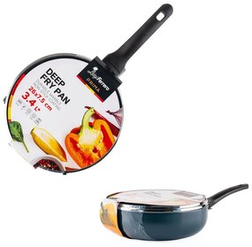 Tigaie adanca cu capac Luigi Ferrero Prima FR-2634L, 26x7.5 cm, 3.4 L, Acoperire antiaderenta cu efect de marmura, Capac sticla, Inductie, Albastru inchis