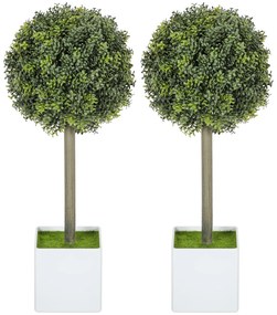HOMCOM Set 2 mingi buxus artificial formate, 45cm plantă artificială, Plastik Plante Artificiale în Ghiveci | Aosom Romania