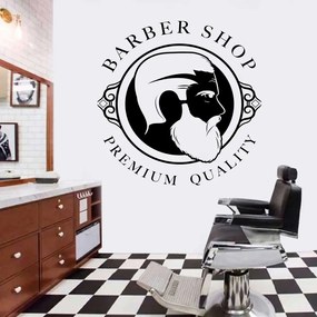 Sticker Decorativ Salon Barber Shop / Frizerie, 48x48 cm, Negru, Oracal