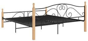 Cadru de pat, negru, 180x200 cm, metal black and light wood, 180 x 200 cm