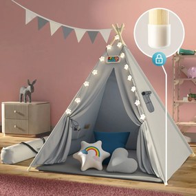 Cort tip teepee pentru copii JULIUS, 120x120x160cm, gri/albastru Jurhan