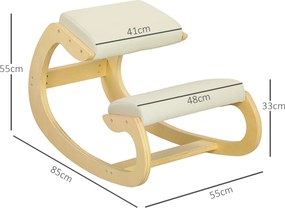 HOMCOM Scaun Ergonomic Postural din Material Textil, Scaun pentru Genunchi cu Mișcare de Legănare, 55x85x55 cm, Alb Crem | Aosom Romania