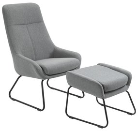 HOMCOM Set Fotoliu cu Pouf pentru picioare, Capitonate, Mobilier Casa si Birou, din Metal si Tesatura, Gri