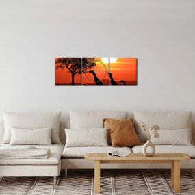 Tablou cu girafe în apus de soare (cu ceas) (90x30 cm)