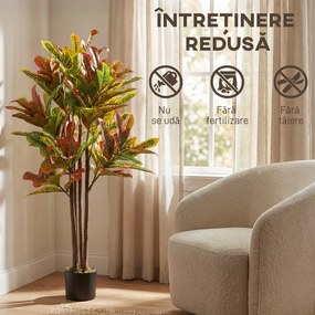 HOMCOM Plantă Artificială Croton cu 139 Frunze Modelabile și Ghiveci Alb din PP și Ciment, Plantă Falsă din PEVA și Lemn, 55x55x120 cm, Multicolor | Aosom Romania
