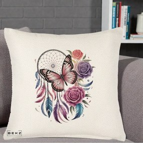 Perna Personalizata Prinzator de Vise cu Fluture si Trandafiri, 40x40 cm, Crem Reliefat, Husa Detasabila, Perna Inclusa, BEKZ®