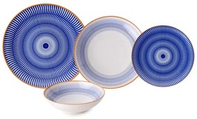 Set veselă 24 piese, porțelan, albastru/portocaliu