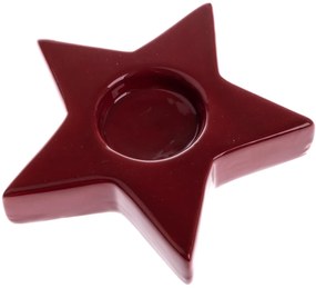 Suport de lumânări de Crăciun din ceramică  Astre roșu, 11,5 x 11,5 cm
