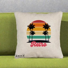 Perna Decorativa Retro Sunset Palmieri, 40x40 cm, Bej Canapea, Husa Detasabila, Perna Inclusa, BEKZ®