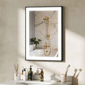 HOMCOM Oglinda LED pentru Baie cu 3 Temperaturi și Lumină cu Intensitate Reglabilă, 70x3x50 cm, Negru | Aosom Romania