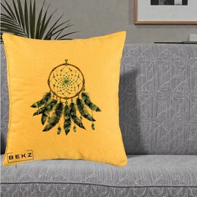 Perna Personalizata Prinzator de Vise cu Pene Albastre, 40x40 cm, Galben, Husa Detasabila, Perna Inclusa, BEKZ®