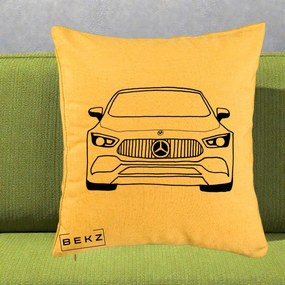 Perna Personalizata Mercedes-Benz Fata Linie, 40x40 cm, Galben, Husa Detasabila, Perna Inclusa, BEKZ®