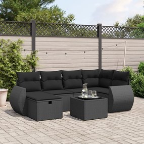 3264111 vidaXL Set canapele de grădină cu perne, 7 piese, negru, poliratan
