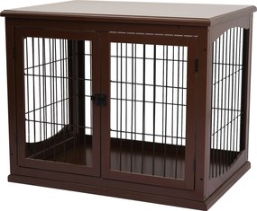 PawHut Cușcă pentru câini, 2 intrări, cu închidere, MDF și metal, 58,4 x 81,3 x 66 cm, Negru | Aosom Romania