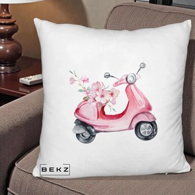 Perna Decorativa Scuter Roz cu Flori Acuarela, 40x40 cm, Alb Pufos, Husa Detasabila, Perna Inclusa, BEKZ®