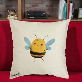 Perna Decorativa Buburuza pe Trifoi cu Patru Foi, 40x40 cm, Ecru, Husa Detasabila, Perna Inclusa, BEKZ®
