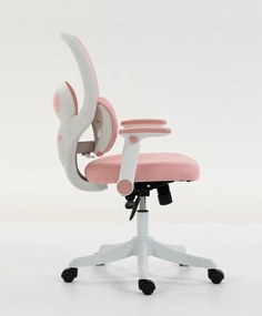 LUMBARIS 871– Scaun Ergonomic cu Suport Lombar Triplu Ajustabil, Cotiere Reglabile, Spătar Mesh, Înclinare 90°–135°, Roz/Alb