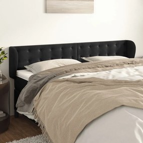 Tablie de pat cu aripioare negru 163x23x78 88 cm catifea 1, Negru, 163 x 23 x 78 88 cm