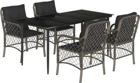 vidaXL Set mobilier de grădină cu perne, 5 piese, gri, poliratan