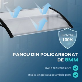 Outsunny Copertină de Exterior din Policarbonat și Aluminiu pentru Ferestre și Uși 110x60cm Transparentă | Aosom Romania