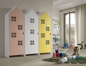 Set 3 Dulapuri pentru Copii Căsuță, Roz, Alb și Galben, (MDF) – CASAMI BRUGES – Vipack