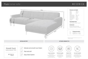 Colțar cu șezlong pe partea dreaptă MESONICA Puzo, gri deschis