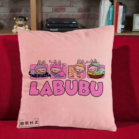 Perna Personalizata Labubu Sleeping Quad, 40x40 cm, Roz, Husa Detasabila, Perna Inclusa, BEKZ®