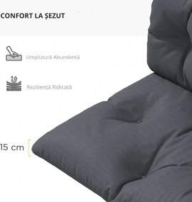 Outsunny Set de 2 Perne pentru Sezut si Spatar pentru Exterior pentru Paleti, Perne de Sezut Hidrofobe, Gri Carbune