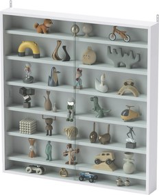 HOMCOM Vitrină de perete din lemn cu polițe reglabile și 2 uși glisante din sticlă 80x9,5x83 cm Alb | Aosom Romania