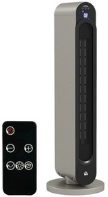 HOMCOM Incalzitor Electric Oscilant cu 3 Moduri de Incalzire, cu ventilator, Temperatura Reglabila, Telecomanda Ø25x73.5 cm, Argintiu | Aosom Romania