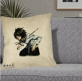 Perna Personalizata Death Note L Lawliet Lanturi, 40x40 cm, Crem, Husa Detasabila, Perna Inclusa, BEKZ®