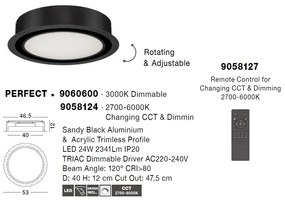 Plafoniera LED incastrabila reglabila PERFECT 40cm negru CCT Dimmable