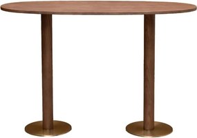 Masă bar din lemn de stejar și metal, ovală, cu picior disc auriu, natur, finisaj satinat, 160×60×107 cm, „Barrio"